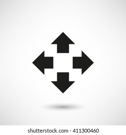 Four arrows pointing from the center - black vector  icon with shadow