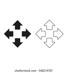 Four arrows pointing from the center -  black vector icon