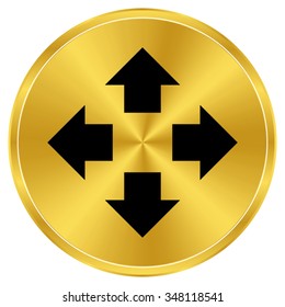 Four arrows pointing from the center - gold vector icon