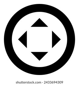 Four arrows pointing from the center symbol location icon in circle round black color vector illustration image solid outline style