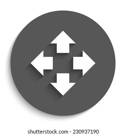 Four arrows pointing from the center - vector icon with shadow on a round grey button