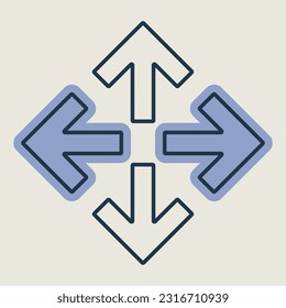 Cuatro flechas apuntando desde el icono del vector central. Signo de navegación. Símbolo gráfico del sitio web de viajes y turismo y diseño de aplicaciones, logotipo, aplicación, interfaz de usuario
