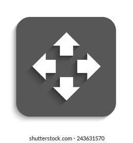 Four arrows pointing from the center - vector icon with shadow on a grey button
