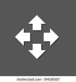 Four arrows pointing from the center - white vector icon  with shadow