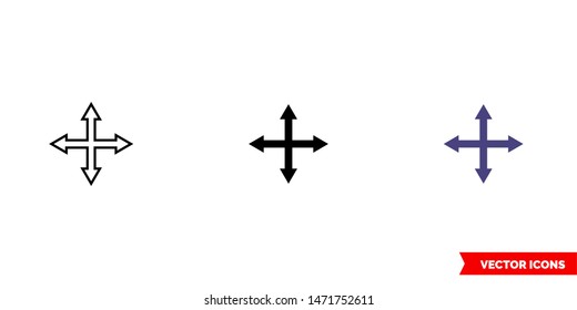 Four arrows pointing in different directions icon of 3 types: color, black and white, outline. Isolated vector sign symbol.