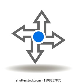 Four arrows pointing in different directions icon vector. Opposite symbol. Think Different logo. Individual Unique Leader Arrow Way Sign.