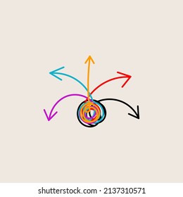 Four arrows pointing in different directions. Conflict concept. Multitasking sign