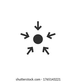 Four Arrows Pointing to a Dot Inside a Circle, meet point, assembly place. Stock vector illustration isolated on white background.