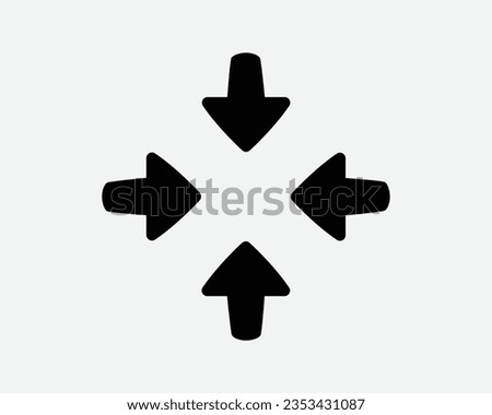 Four Arrows Pointing In Icon 4 Arrow Zoom In Out Target Center Pointer Cross Black White Shape Vector Clipart Graphic Illustration Artwork Sign Symbol