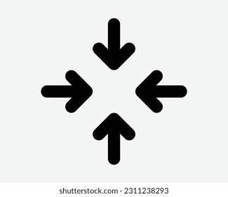 Four Arrows Pointing In Icon. Direction Center Place Position Meeting Point Zoom Out Sign Symbol Black Artwork Graphic Illustration Clipart EPS Vector