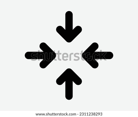 Four Arrows Pointing In Icon. Direction Center Place Position Meeting Point Zoom Out Sign Symbol Black Artwork Graphic Illustration Clipart EPS Vector