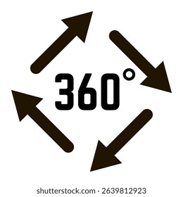 Four arrows pointing in opposite directions, creating a square shape and representing a full 360 degree rotation, illustrating comprehensive coverage and movement in a dynamic space