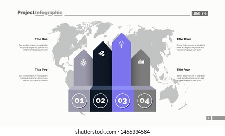 Four arrows process chart slide template. Business data. Infochart, diagram, design. Creative concept for infographic, presentation, report. Can be used for topics like marketing, recruitment