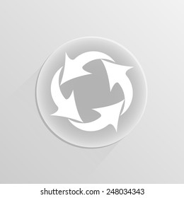 four arrows rotating in a circle on a white button with shadow 