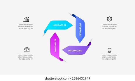 Four Arrows Steps Infographic Chart with Icons and Descriptive Text Layout