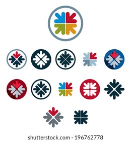 Four arrows unusual icons vector set, vector special business, teamwork and cooperation abstract symbols.