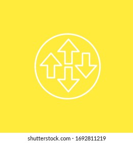 Four arrows in a white circle with a yellow background. lead up and down