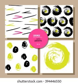 Four artistic brushed seamless patterns.