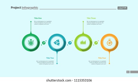 Four aspects flowchart slide template. Business data. Graph, diagram. Creative concept for infographic, presentation, report. Can be used for topics like process, teamwork, strategy