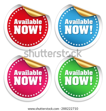 Four available now sticker with gold peel on white background