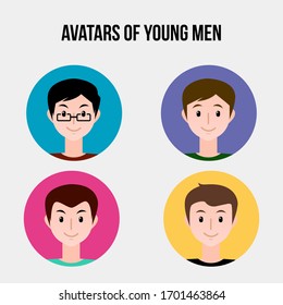 Four avatars of young men in several variation: tosca, dark blue, pink, and yellow for your business.