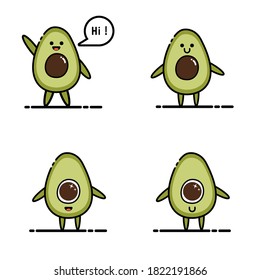 cuatro expresiones de aguacate para sticker, emoticono, etc