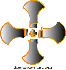 Cuatro cabezas de hacha. diseño de logotipo con color metálico. se puede utilizar como símbolo de carpintería para el almacén de suministros.