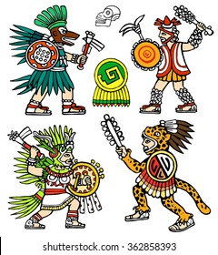 Four Aztec Warriors Skull Jaguar Shield Stock Vector (Royalty Free ...