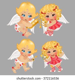 Four baby Cupid. Vector.