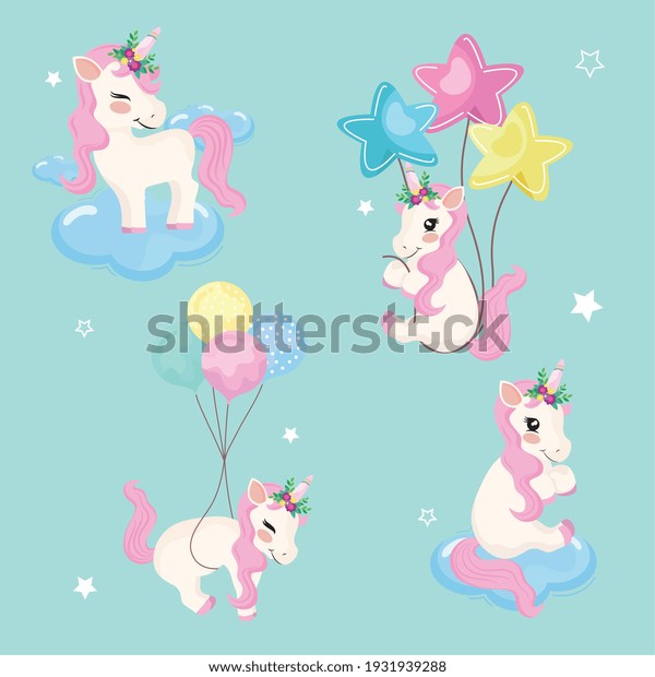 four baby unicorns magic\
icons