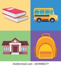 four back to school set icons