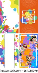 Four background design with happy holi festival theme illustration