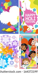 Four background design with happy holi festival theme illustration