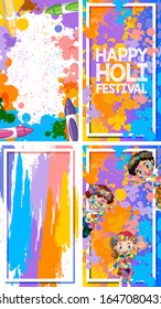 Four background design with happy holi festival theme illustration