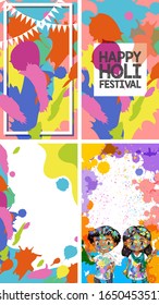 Four background design with happy holi festival theme illustration