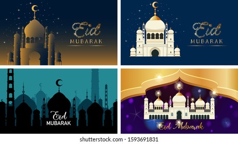 Four Background designs for Muslim festival Eid Mubarak illustration