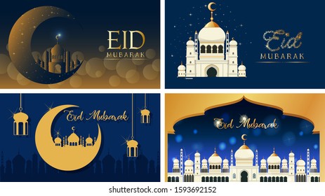 Four background designs for Muslim festival Eid Mubarak illustration