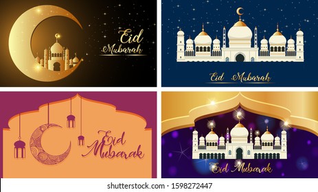 Four background designs for Muslim festival Eid Mubarak illustration