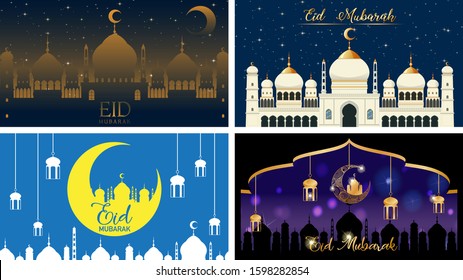 Four background designs for Muslim festival Eid Mubarak illustration