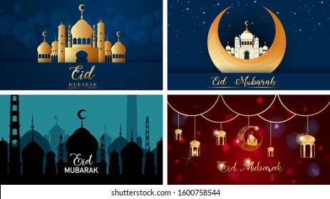 Four background designs for Muslim festival Eid Mubarak illustration