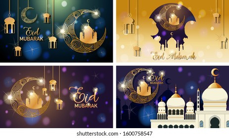 Four background designs for Muslim festival Eid Mubarak illustration