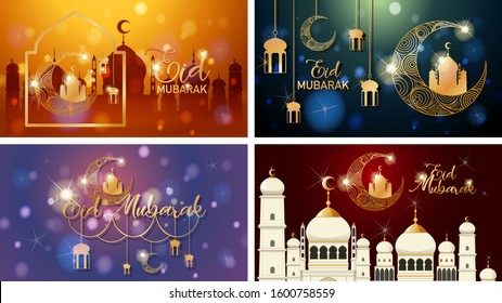 Four background designs for Muslim festival Eid Mubarak illustration