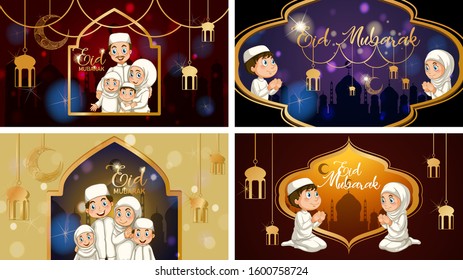 Four background designs for Muslim festival Eid Mubarak illustration