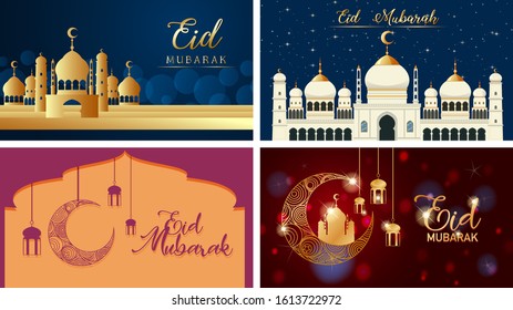 Four background designs for Muslim festival Eid Mubarak illustration
