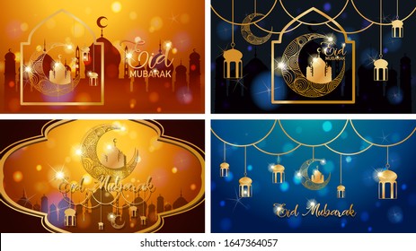 Four background designs for Muslim festival Eid Mubarak illustration