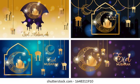 Four background designs for Muslim festival Eid Mubarak illustration
