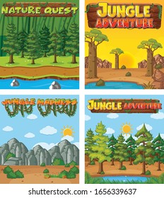 Four background designs with nature theme illustration