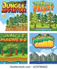 Vier Hintergrund-Designs mit Naturthema-Illustration