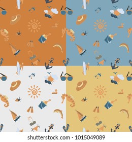 Four Background in Different Colors, Summer and Beach. Vector