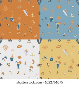 Four Background in Different Colors, Summer and Beach. Vector